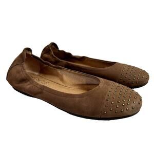 Josef Seibel Ballet Flat Brown Suede Leather Studded Cap Toe Shoe WMNS EU38 US7